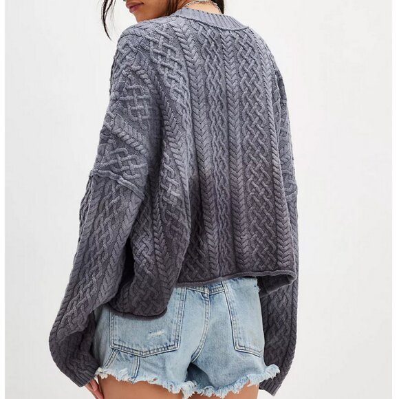 Free People Washed Ashore Cardi Knit Oversized Titanium Grey - Picture 3 of 7